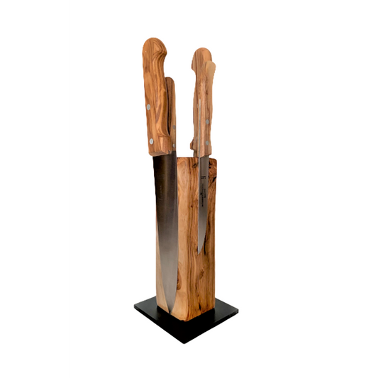 Bloc à couteaux TOWER en bois d'olivier Bloc à couteaux magnétique