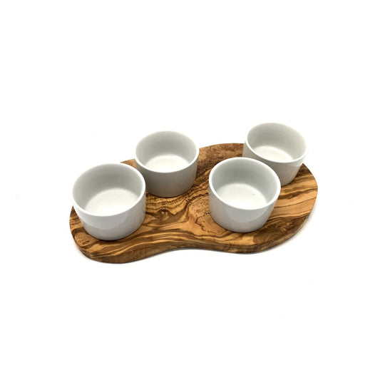 Plateau de service pour dips avec 4 petits bols en porcelaine