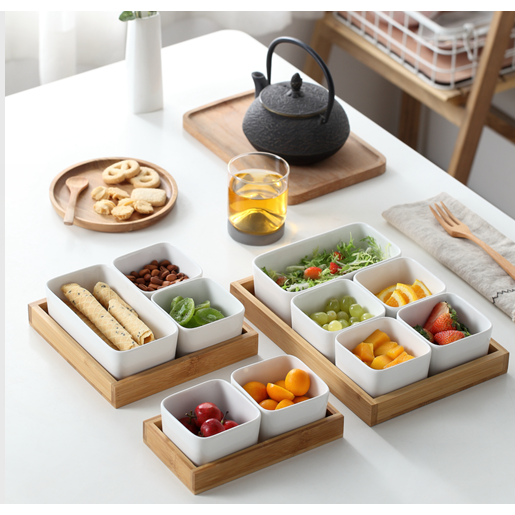 Set apéritif 2 coupelles porcelaine et bambou