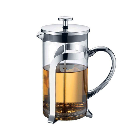 Cafetière en verre avec déco en métal argent 9x9x18cm