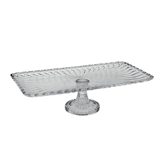 Plat à cake sur pied rectangulaire en verre 18.5x18.5x38cm