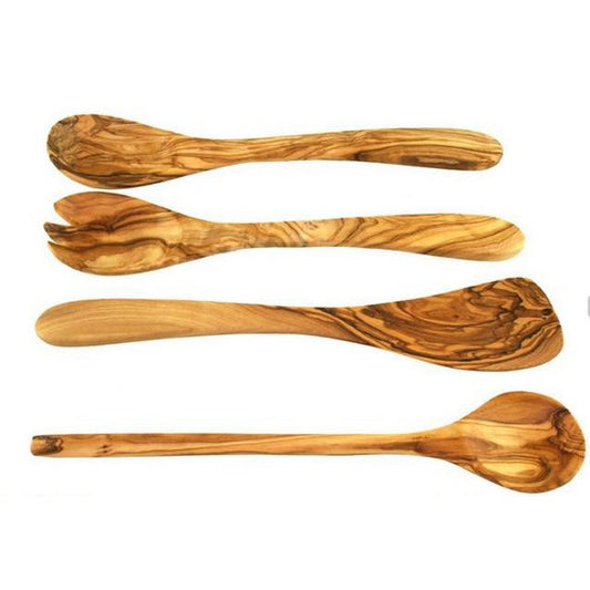 Set de cuisine de 4 (spatule, cuillère en bois et couverts à salade 30 cm)