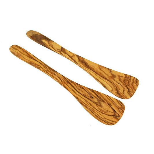 Set de 2 spatules de cuisine sans trous en bois d'olivier