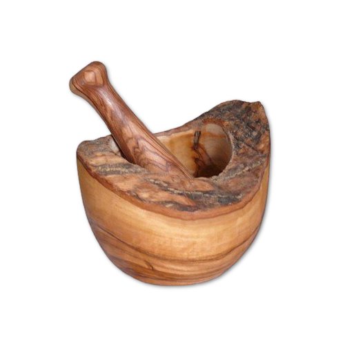 Mortier rustique Ø 12 cm avec pilon en bois d'olivier