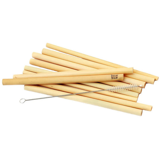 Les Pailles en Bambou - Lot de 10 Avec Brosse de Nettoyage