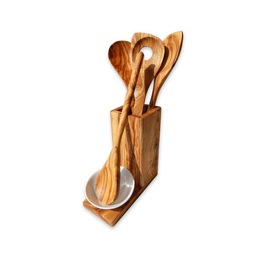 5 pièces Ensemble de cuillères de cuisine ALL-IN avec bol collecteur et boîte à ustensiles
