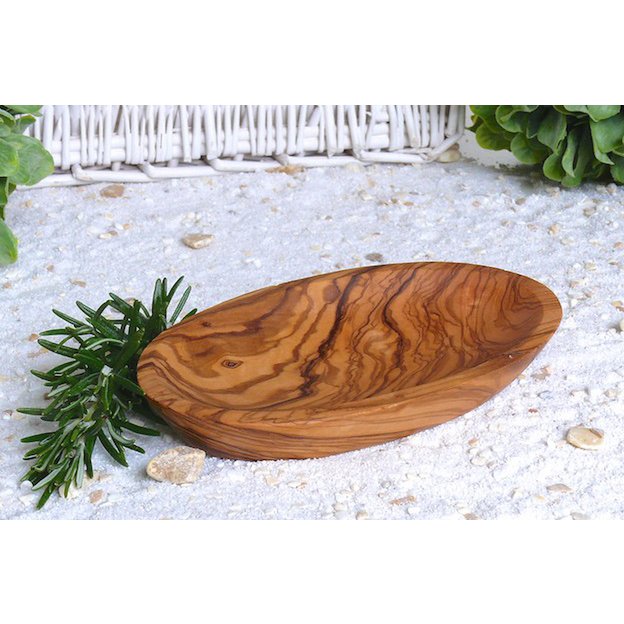 Petit bol ovale d'environ 17 – 19 x 11 x 3 cm en bois d'olivier