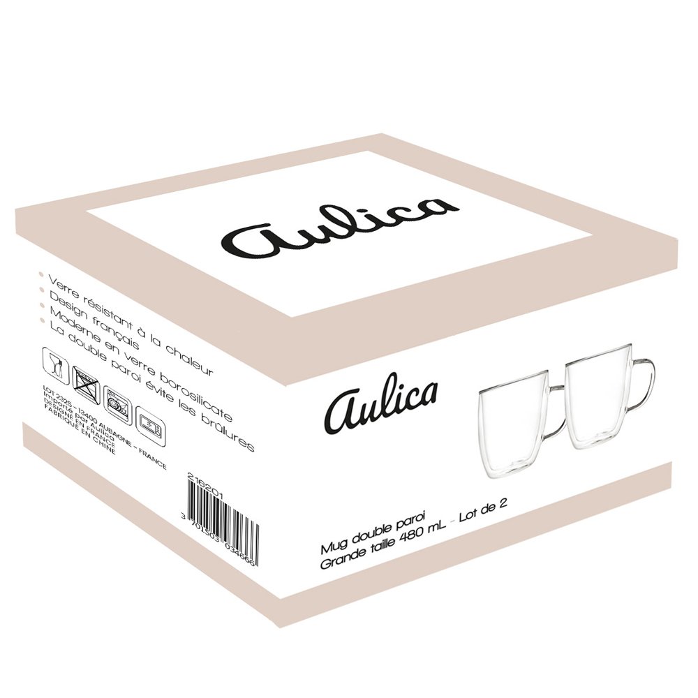 Mugs double paroi grande taille 480ml - lot de 2