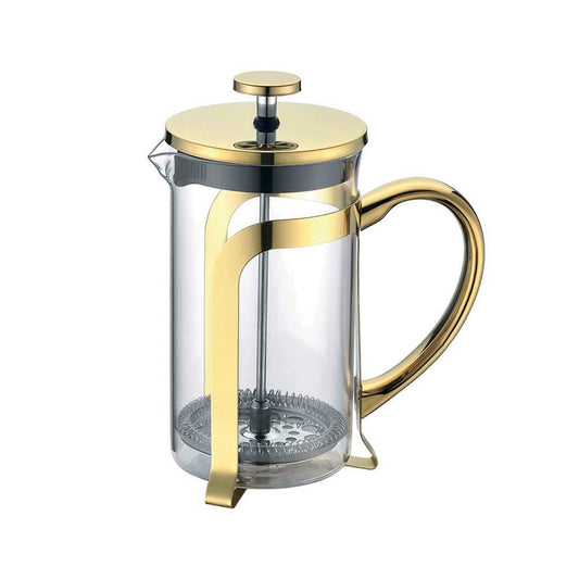Cafetière en verre avec déco en métal doré 9x9x18cm