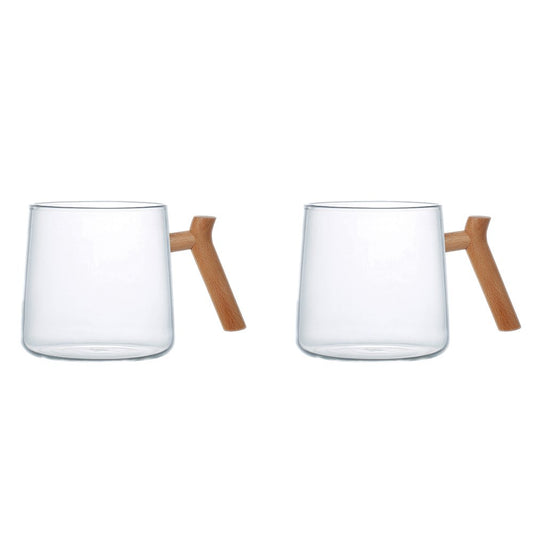 Mugs en verre avec anse en bois - lot de 2