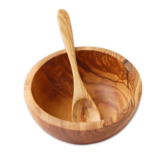 Bol à muesli en bois d'olivier Ø 16 cm comprenant une cuillère à soupe