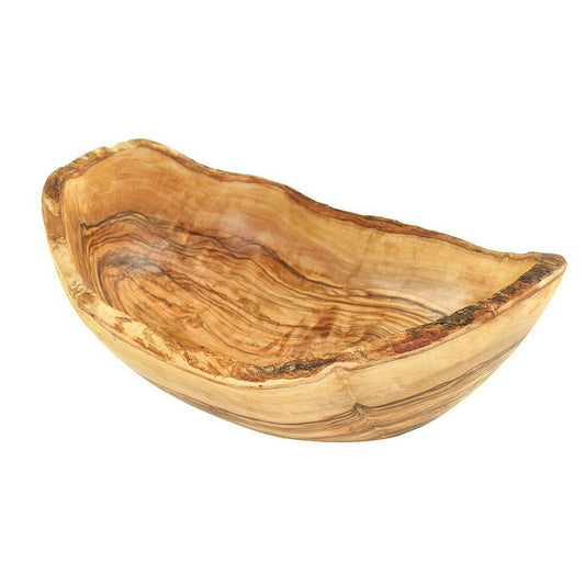 Corbeille à fruits bord rustique (longueur : 25 - 29 cm) en bois d'olivier