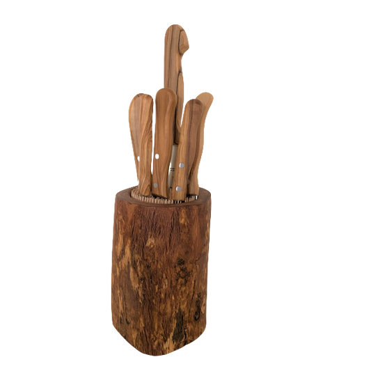 Bloc à couteaux DESIGN RUSTIC en bois d'olivier