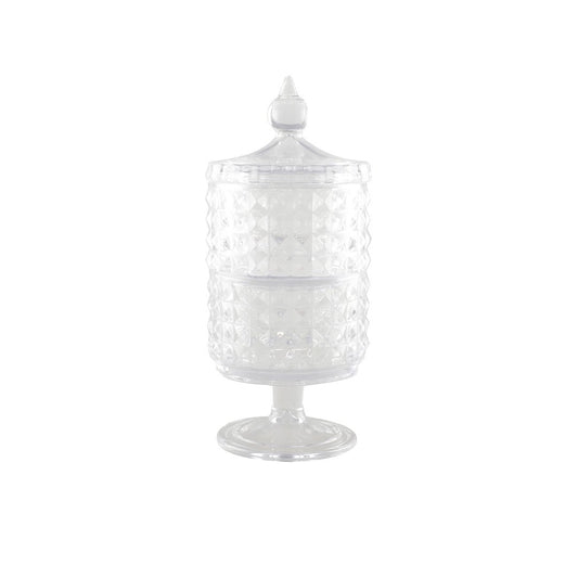Bonbonnière 2 étages en verre sur pied avec couvercle h24cm