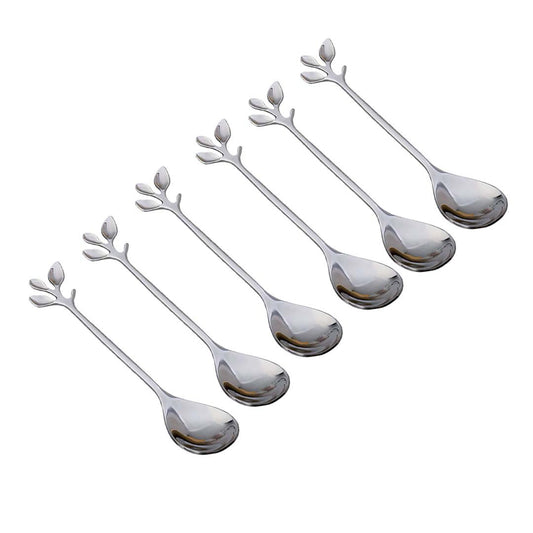 Cuillères à dessert feuilles assorties argent - lot de 6