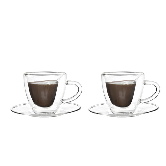 Tasses à café double paroi café en coeur 150ml - lot de 2