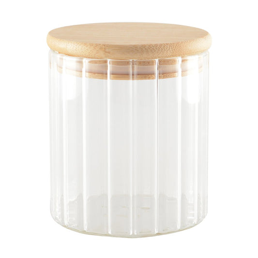 Pot de rangement en verre et couvercle en bois 9x9x10cm