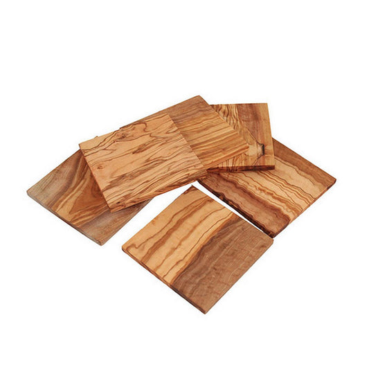 Lot de 6 dessous de verre carré 9 x 9 cm en bois d'olivier